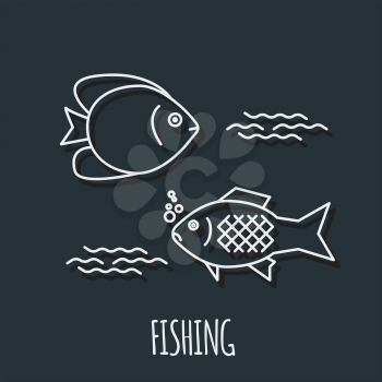 Diving icon with fishs and seaweed. Vector