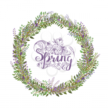 Fresh spring frame with lettering and flowers. Vector
