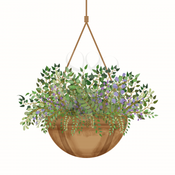 Fresh spring green flowers pot. Vector EPS illustration