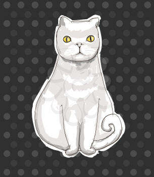 Royalty Free Clipart Image of a White Cat on a Spotted Background
