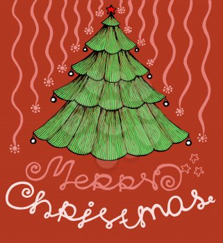 Royalty Free Clipart Image of a Merry Christmas Greeting With a Tree