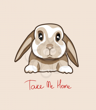 Royalty Free Clipart Image of a Baby Rabbit With the Words Take Me Home Underneath