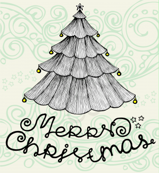 Royalty Free Clipart Image of a Merry Christmas Background With a Tree