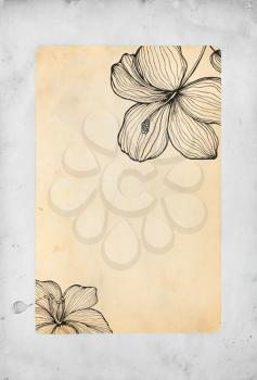 Hand drawn  flowers on grunge paper background 