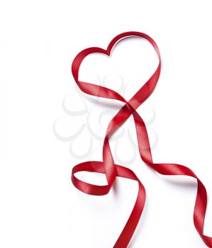 Red heart ribbon, on white background 