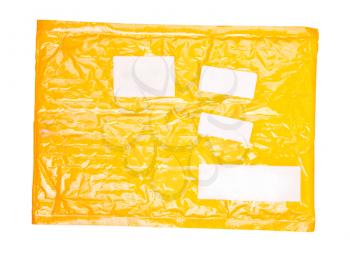 Yellow mail package, isolated on white