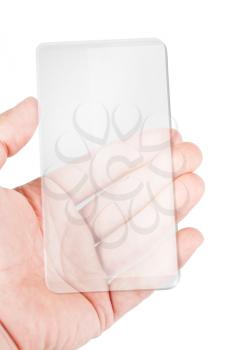 Transparent Mobile Smart Phone in man's Hand,Technology concept 
