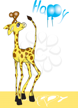 Royalty Free Clipart Image of a Giraffe With the Word Happy