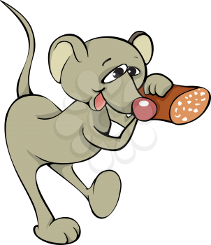 Royalty Free Clipart Image of a Mouse With Salami