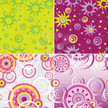 Royalty Free Clipart Image of a Set of Backgrounds With Gears and Suns