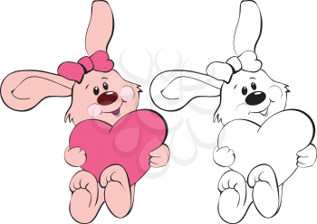 Royalty Free Clipart Image of Rabbits Holding Hearts