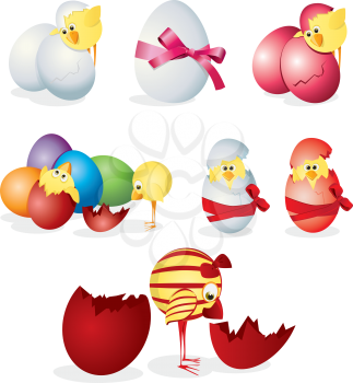 Royalty Free Clipart Image of Chicks in Eggs