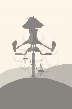 Royalty Free Clipart Image of a Silhouetted Rabbit on a Bike