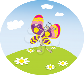 Royalty Free Clipart Image of a Butterfly Dancing in a Meadow