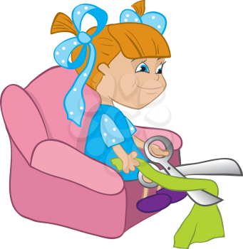 Royalty Free Clipart Image of a Little Girl Cutting Material