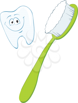 Royalty Free Clipart Image of a Toothbrush and a Tooth