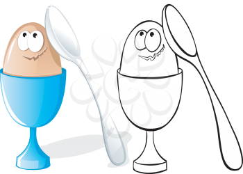 Royalty Free Clipart Image of Two Versions of an Egg in a Cup With a Spoon