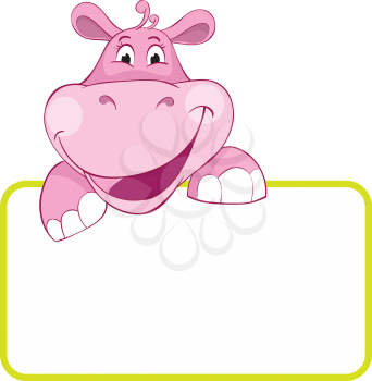 Royalty Free Clipart Image of a Pink Hippo With a Banner