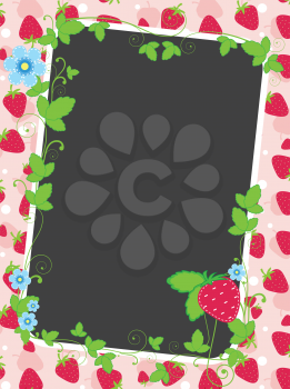 Royalty Free Clipart Image of a Strawberry and Flower Frame