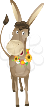 Fun cartoon donkey with wreath of flowers