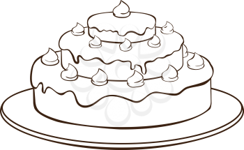 Outline illustration - cake on plate