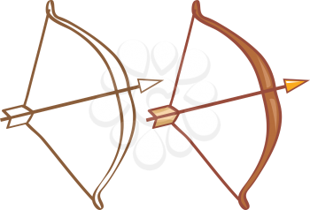 Bow and arrow. Color and contour illustration