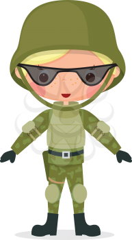 Military cartoon boy.
EPS10. Transparency used in drawing the shadows and glasses
