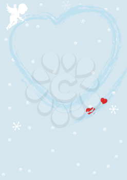 Blue valentine background with heart and angel