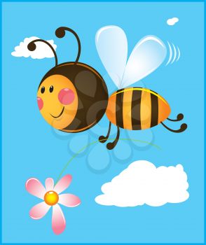Bee and flower. Color illustration