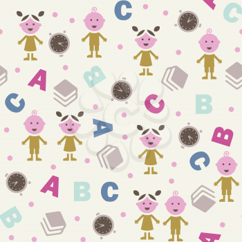 Girl, boy and ABC - seamless background