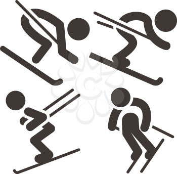 Downhill skiing icons  set