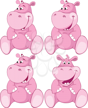 Pink hippopotamus - first teeth. Vector illustration