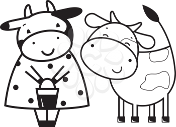 Two funny cows - outline