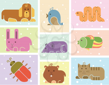 Zoo animals icons - stylized art background