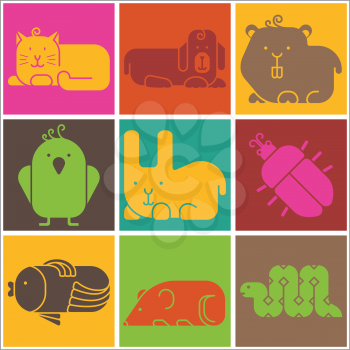 Pet animals icons - stylized background