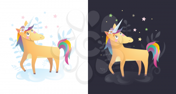 Funny unicorn - vector humor color illustrations set