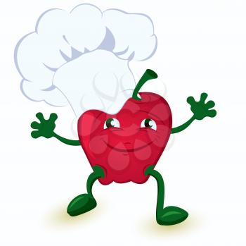 Royalty Free Clipart Image of a Cartoon Apple Chef