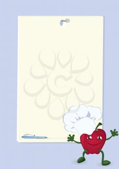 Royalty Free Clipart Image of a Cartoon Apple Near a Menu