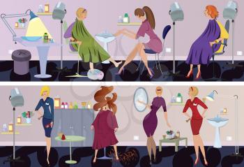 Royalty Free Clipart Image of People in a Beauty Salon