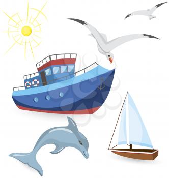 Royalty Free Clipart Image of Animals by a Boat