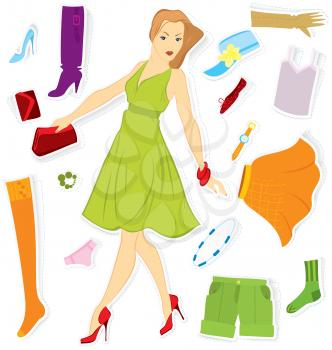 Royalty Free Clipart Image of a Girl With Clothes