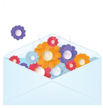 Royalty Free Clipart Image of an Envelope of Paper Flowers