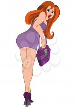 Illustration of cartoon female character isolated on white. Cartoon girl in purple dress. Back view.





