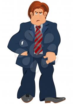 Illustration of cartoon male character isolated on white. Cartoon man in blue suit with striped tie.





