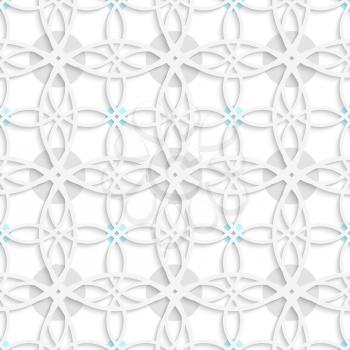 Abstract 3d seamless background. Geometrical pattern with gray and blue dots and lace ornament with cut out of paper effect.


