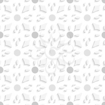 Abstract 3d seamless background. Simple geometrical pattern with gray dots and ornament with cut out of paper effect.


