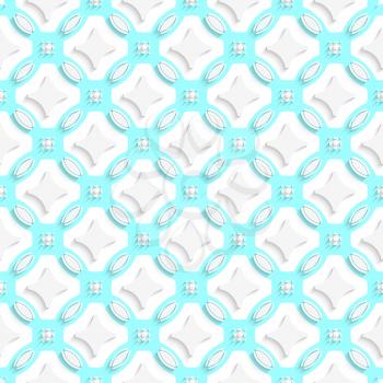 Abstract 3d seamless background. White ornament with cyan and cut out of paper effect.

