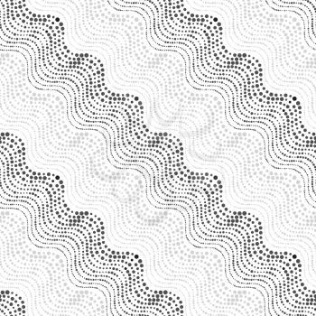 Seamless stylish geometric background. Modern abstract pattern. Flat monochrome design. Repeating ornament of dotted wavy texture with dark to light transaction.
