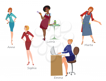 Flat design. Beauty salon spa.Beauty salon workers with names.
