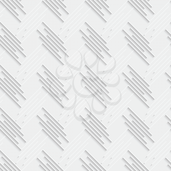 Seamless geometric background. Modern monochrome 3D texture. Pattern with realistic shadow and cut out of paper effect.Geometrical pattern with white diagonal short lines on white.